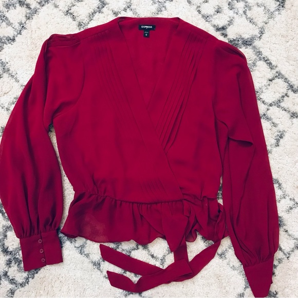 Express Raspberry Pink Wrap Blouse - Picture 11 of 11